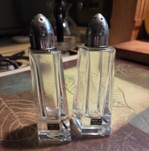 Vintage Hand Cut Crystal Salt Pepper Shakers Japan Mid Century Glass Set